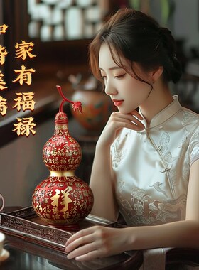 彩铜葫芦摆件开盖百福r空心铜葫芦福禄新年吉祥客厅家居玄关装饰