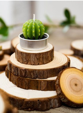 圆木片带皮杉f木片小木桩底座树桩圆形木头摆件原木块diy手工绘画