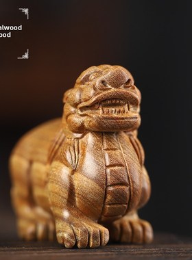 自然绿色檀香雕刻j覆古皮绣柄件创意文化玩具家居装饰品桌面工艺