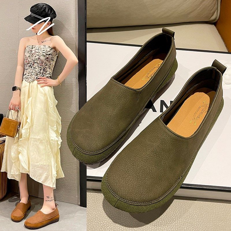 纯真牛皮豆豆鞋女2025春季新款软底休闲平底防滑轻便舒适妈妈单鞋,淘宝优惠券,粉丝福利购,淘宝优惠卷