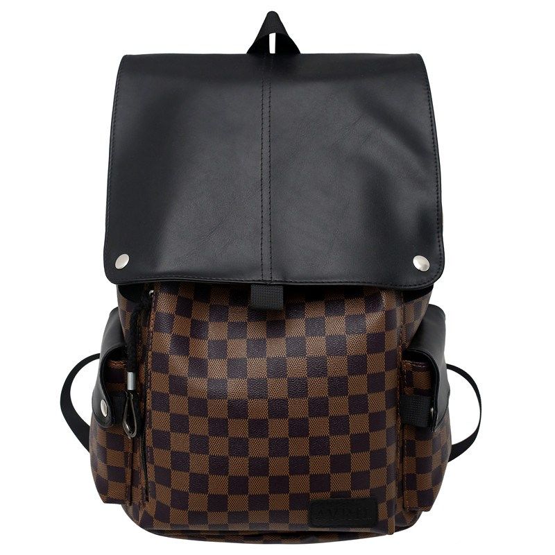 皮质质感双肩包男士通勤电脑背包港风高级感大学生防水格纹书包女,淘宝优惠券,粉丝福利购,淘宝优惠卷