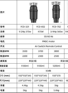 源头工厂直供厨房水槽粉碎机475W马力1100ml厨余食物垃圾处理器