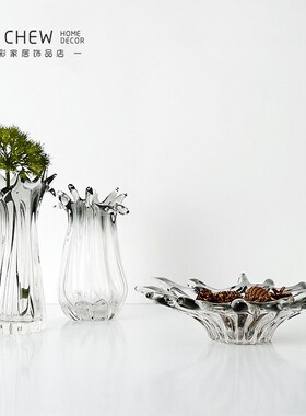 黄绿渐变灰色果盘创意玻璃花瓶套装样板间售楼处客厅餐桌家居饰品