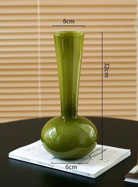 中古琉璃花瓶高级感绿色摆件桌面办公室干花花束客厅摆设一枝花高