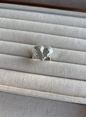 小众复古立体雕花心形项链银热桃心轻奢戒指日常百搭高级感颈链