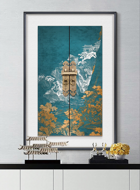 新中式铜门环入户玄关立体浮雕装饰画客厅沙O发背景墙风景实物挂