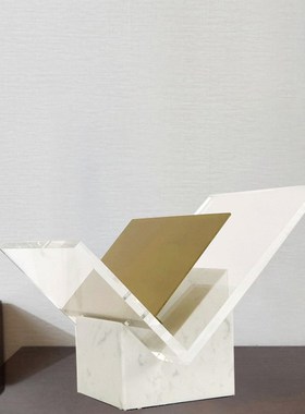 创意现代简约大理石亚克力书架书档夹摆件样板房售楼处软装饰品