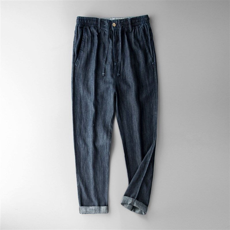 亚麻牛仔裤男九分裤夏季薄款潮流宽松直筒超薄冰丝阔腿麻料老爹裤,淘宝优惠券,粉丝福利购,淘宝优惠卷