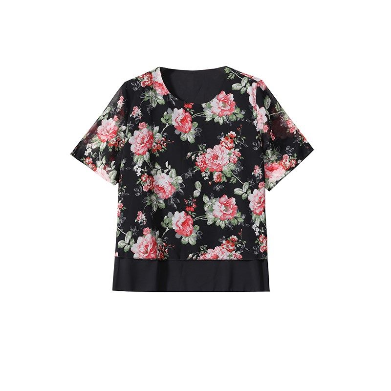 胖妈妈夏装特大码上衣洋气中老年女遮肚短袖雪纺T恤加肥加大套装,淘宝优惠券,粉丝福利购,淘宝优惠卷