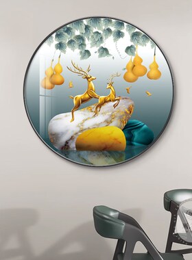 五福临门入户玄关装饰画圆形葫芦招财走廊挂画新中式客厅餐厅壁画
