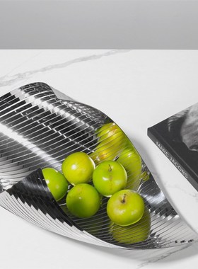 简约现代不d锈钢果盆内折果盘创意软装饰品样板房间售楼处桌面摆
