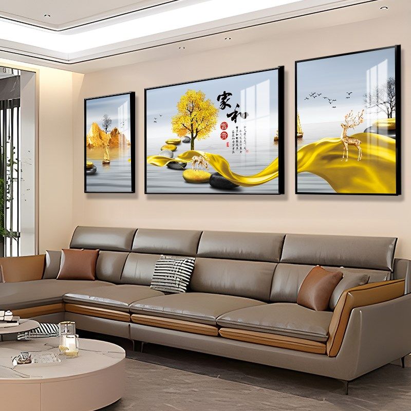 新中式家和风g景沙发背景墙挂画高档三联画现代简约客厅装饰画壁,淘宝优惠券,粉丝福利购,淘宝优惠卷