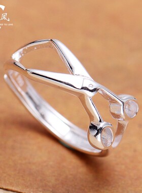 小众设计99纯银戒指女男发型师剪刀食指网红简约日韩个性潮人学生