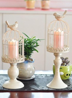 欧式鸟笼烛台铁艺摆件浪漫婚庆装饰道具美式复古烛台酒Z店餐厅摆