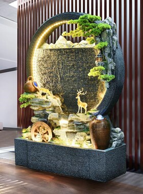 水幕墙流水墙隔断酒店大s堂客厅户外别墅庭院假山喷泉景观鱼缸摆