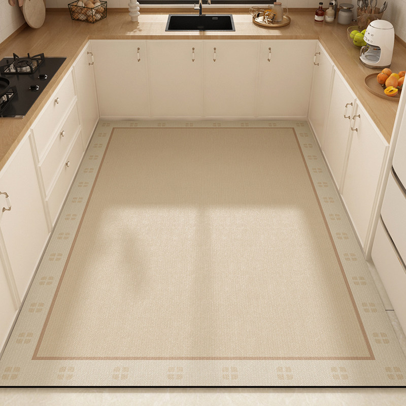 French cream style full kitchen floor mat pvc waterproof and oil proof wipeable and washable carpet large area full non-slip