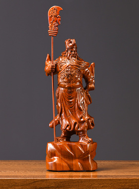 黑檀木雕关公摆件招财客厅横刀武财神红木工艺品实木立刀关羽开业