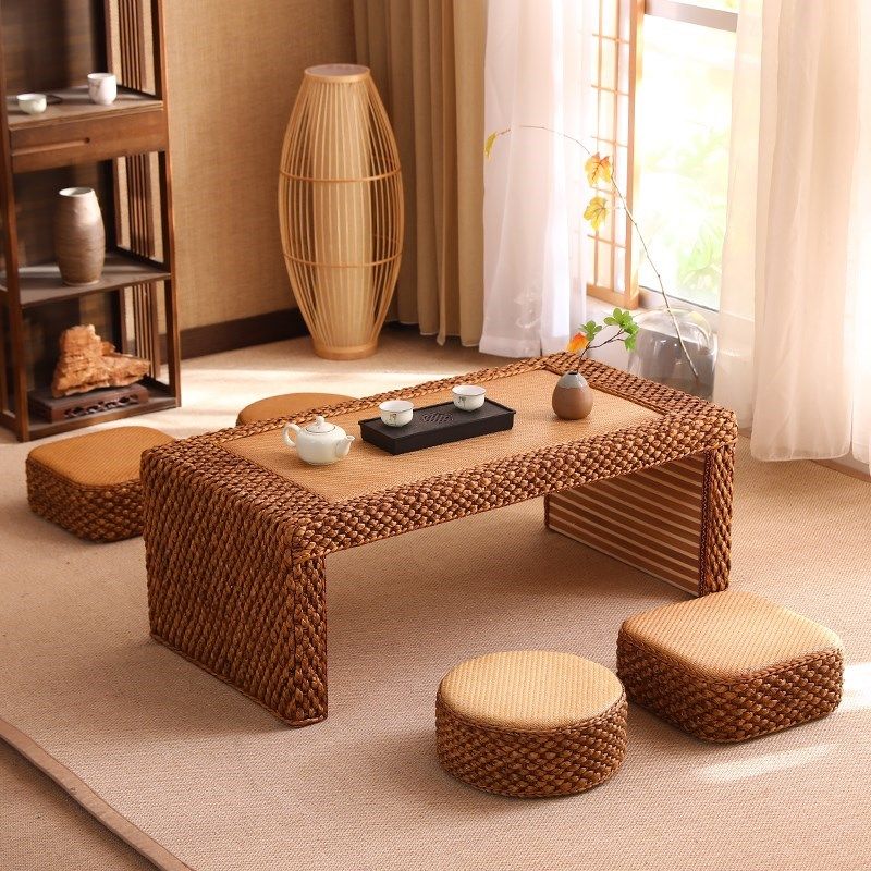 W6藤编古铜色榻榻米茶桌阳台矮桌飘窗小茶几日式民宿地台小桌子炕,淘宝优惠券,粉丝福利购,淘宝优惠卷