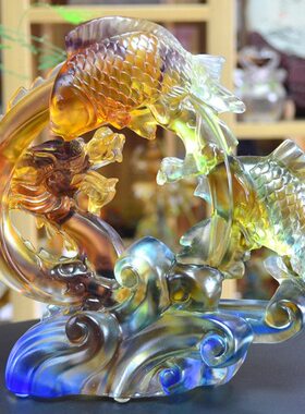 鲤鱼跃龙门客厅琉璃摆件桌面工艺品乔迁礼物家居电视酒柜装饰摆设