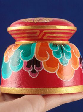 尼泊尔实木底座财神箭座摩尼宝彩绘工艺家用供奉底座摆件颜色鲜艳