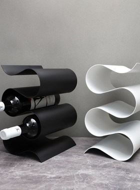 现代简约创意S形金属红酒架摆件 样板间家居客R厅茶几桌面收纳装