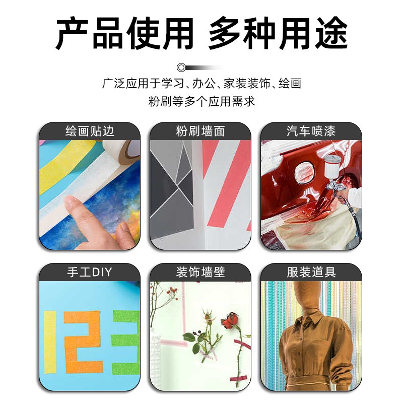 彩色美纹纸胶带喷漆遮蔽瓷砖美缝墙面粘贴固定可手撕不残胶防渗透易撕贴自粘持久耐用美术生画画专用美纹胶带 - 图2