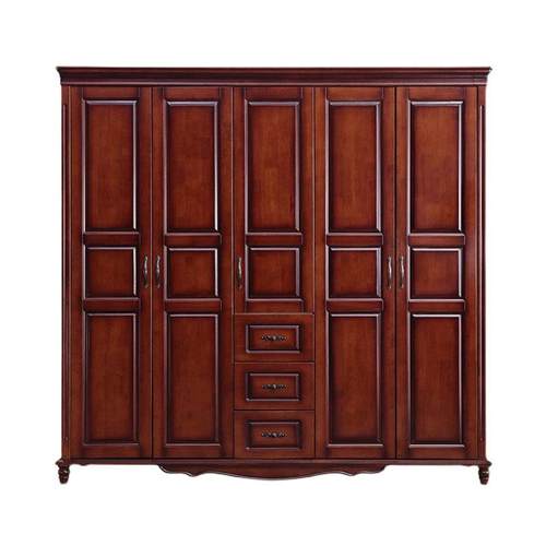 美式全实木大衣柜家用卧室乡村简约复古原木三门四门五门橡木柜子 - 图3
