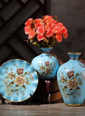 欧式陶瓷花瓶三件套家居客厅电视柜创意装饰品玄关结婚礼品摆件