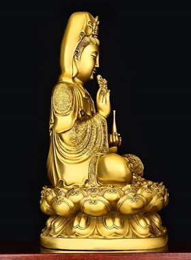 铜观音菩萨佛像供奉家用纯铜南海坐莲观世音家居摆件观音大士铜像