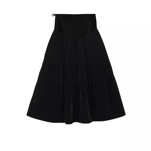 黑色丝绒蓬蓬孕妇裙秋冬法式复古蛋糕裙中长款A字伞裙孕妇半身裙 - 图3