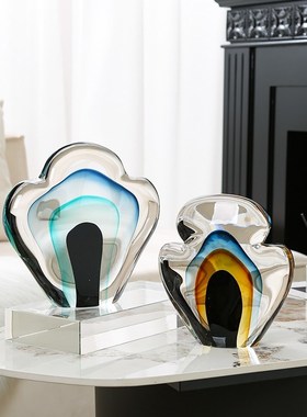 艺术抽象花朵琉璃高级轻奢摆件现代客厅样板间酒店桌面玄关装饰品