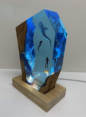 透明树脂高档家居饰品海洋鲸鲨艺术摆件小夜灯情侣中秋节日送礼物