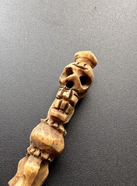 尼泊尔西藏牦牛骨金刚杵吊坠骷髅头普巴撅雕刻文玩挂件古董老物件