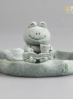 逗兽记青砂石荷叶底座国潮创意桌面摆件鱼缸假山造景送礼精品