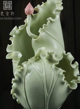 荷花花瓶创意个性手工莲花瓶家居办公装饰聚财招财佛供奉花瓶摆件