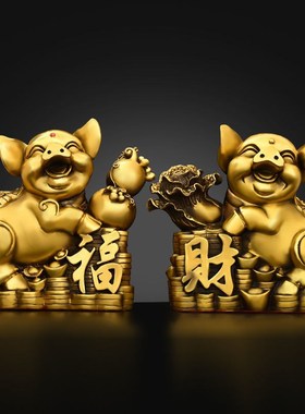 铜猪摆件纯铜福财对猪生肖猪金猪家居门店装饰黄铜福禄百财猪福猪