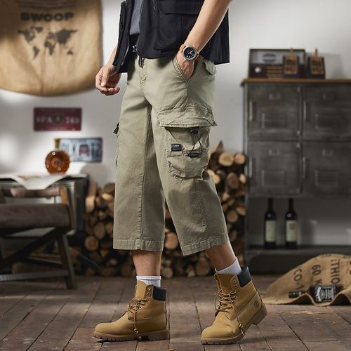 美式复古八分工装裤男夏季薄款宽松潮流直筒休闲七分裤子男款短裤 - 图0