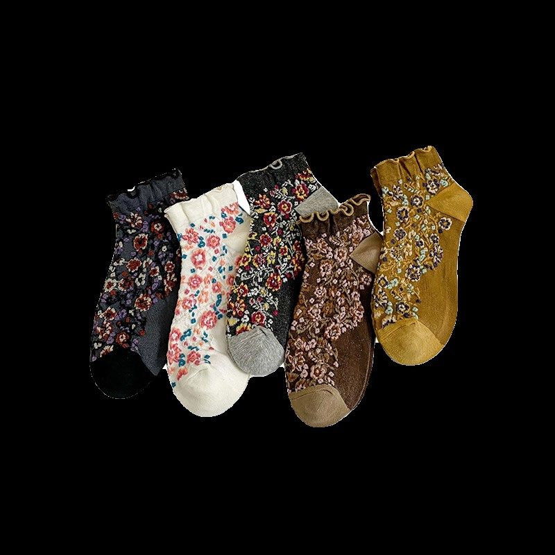 袜子女短袜民族风复古木耳边花边棉袜短筒袜子女士春夏季薄款四季,淘宝优惠券,粉丝福利购,淘宝优惠卷