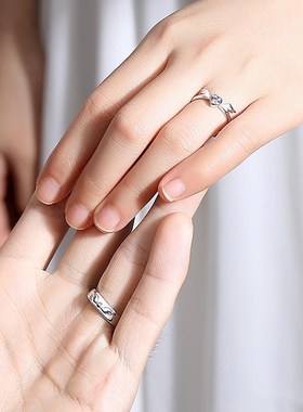 比翼双飞情侣戒指刻字nS925银男女一对求婚开口素圈情侣对戒送女