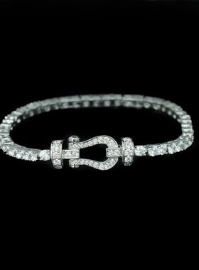 925银镀金手饰高碳钻圆形明亮式切割马蹄S磁吸手链个性时尚