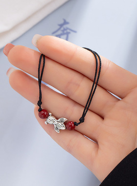 朱红锦鲤手绳女简约好运上岸手链