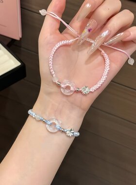 甜美小猫平安扣编织手链女国潮