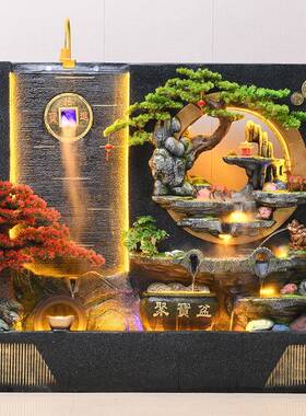 大型水幕墙山流水喷轮泉摆件客厅办公室庭院饰别墅招财风水WLG装