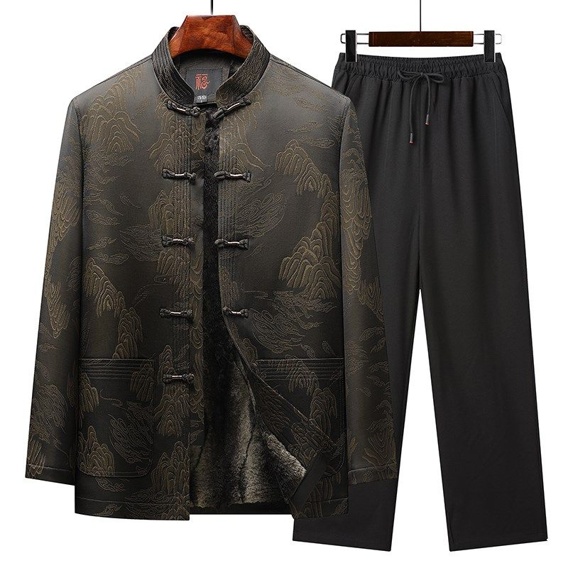 秋冬唐装男士加绒加厚爸爸棉衣套装中国风老人棉服爷爷装棉袄外套,淘宝优惠券,粉丝福利购,淘宝优惠卷