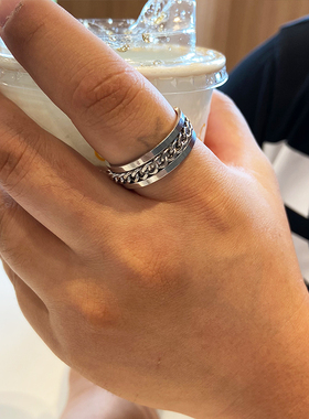 网红大码戒指男大号胖子超大可转动链条开啤酒瓶加肥加大食指指环