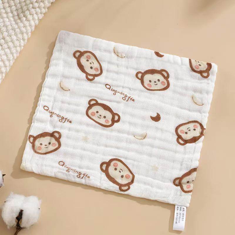 宝宝口水巾纯棉纱布婴儿方巾柔软卡通儿童洗脸巾新生儿小方巾童巾