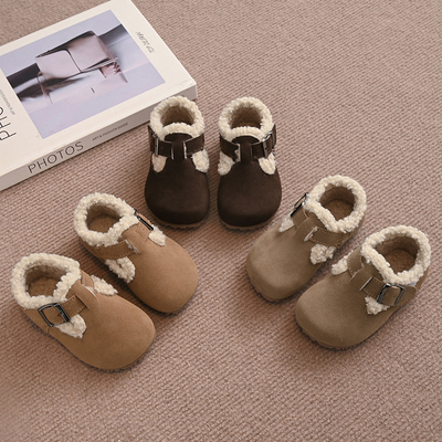 女童勃肯鞋加绒儿童鞋子2025冬季新款小女孩二棉鞋秋冬毛毛豆豆鞋