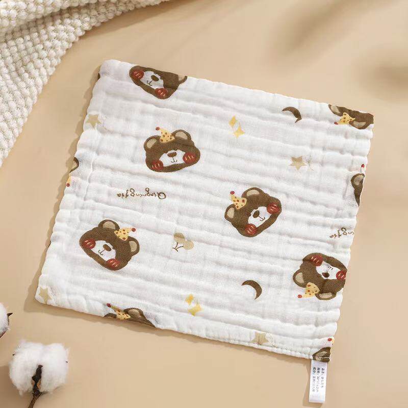 宝宝口水巾纯棉纱布婴儿方巾柔软卡通儿童洗脸巾新生儿小方巾童巾