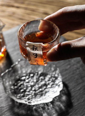 日式金边锤纹功夫茶杯小号主人迷你单杯茶具品茗清酒杯玻璃杯托碟