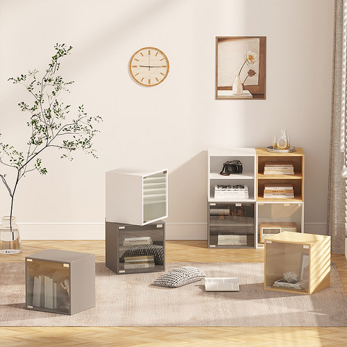 亚克力书架带玻璃门书柜自由组合格子柜落地防尘书架展示柜楼梯下 - 图1